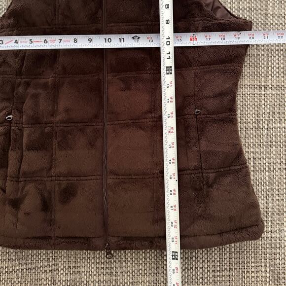 ATHLETA  Faux Fur Quilted Stand Collar Full Zip Vest M Brown Dark Academia Boho - Picture 6 of 6